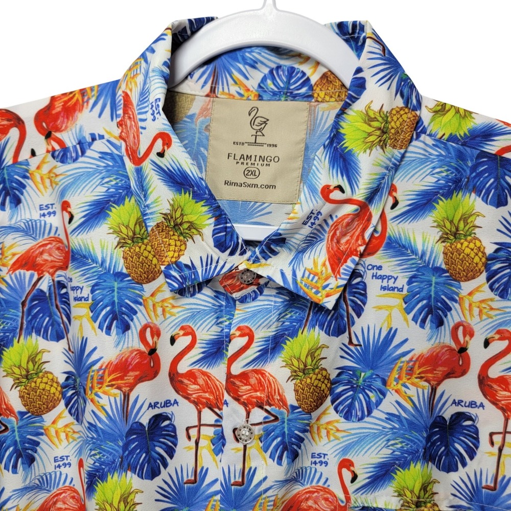 Rima Elite Hawaiian Pineapple Flamingo Shirt‎ Mens 2XL Aruba Caribbean Button